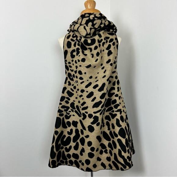 Women Tan & Black Leopard Animal Print Round Vest Reversible Soft Poncho Sz OS - Picture 12 of 14
